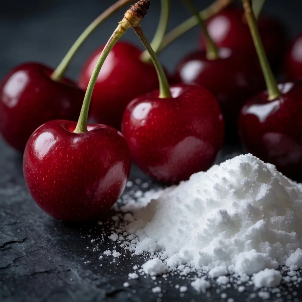 Tart cherries and magnesium powder on stone